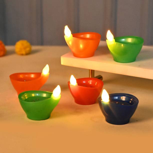 PRIDE STORE Multicolor Water Sensor LED Diya Diwali Decor Lamp for Diwali, Décor (Set of 6) Candle