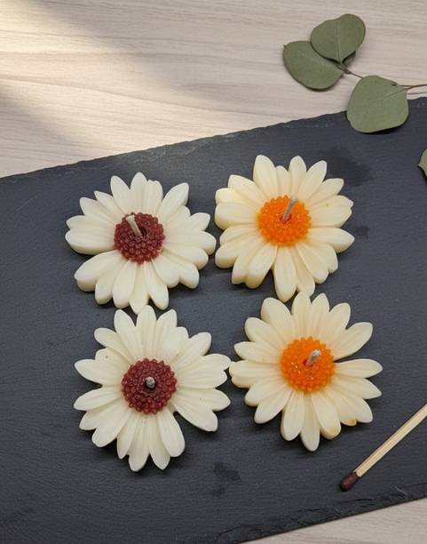 Arshi Multicolor Daisy Candle Combo Pack of 4 for Festive Decoration Candle