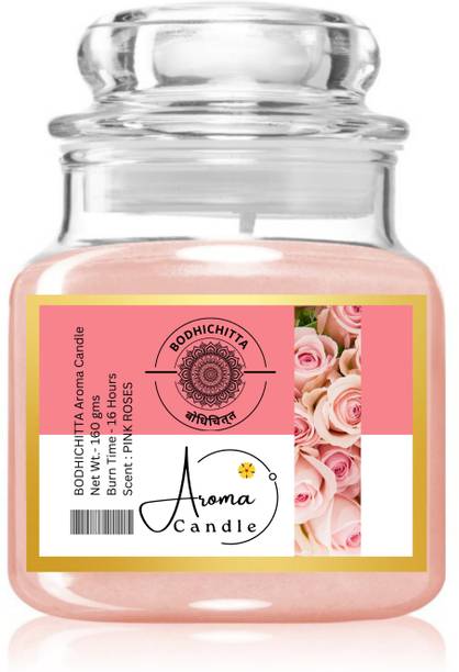 Bodhichitta Pink Roses Scented Glass Candle Pure Soy Wax Aroma Candle