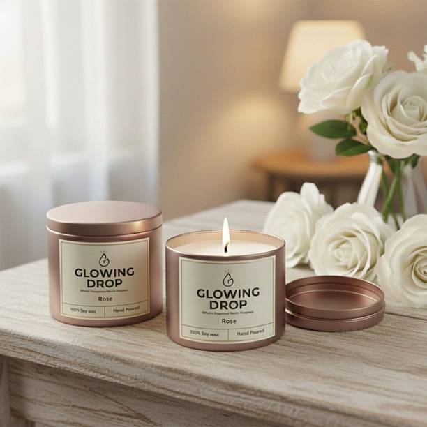 Glowing Drop Matte Rose Gold Rose Soy Candle Tin | Luxury Scented Gift Candle
