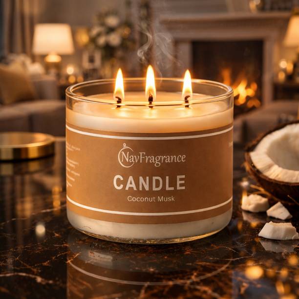 NavFragrance Coconut Musk Scented Candle | 3 Wick Aromatherapy Soy Wax Candle Candle