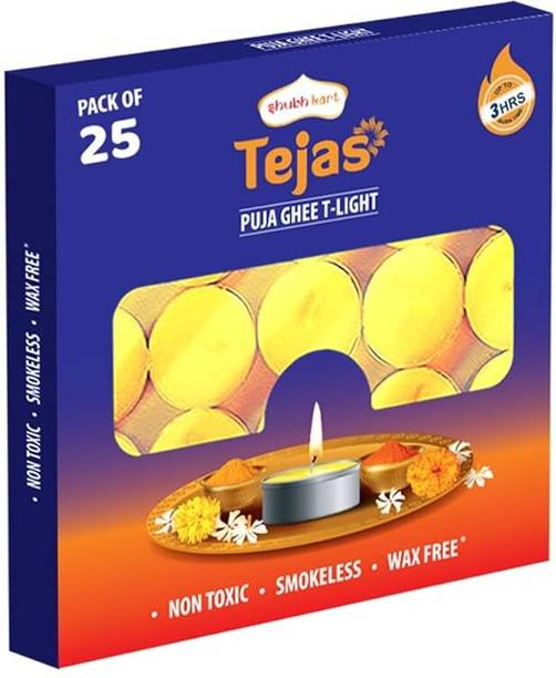 Shubhkart Tejas Ghee T-light Candle|Non Toxic & Wax Free|Long Lasting|Upto 3 Hrs Burn Time Candle