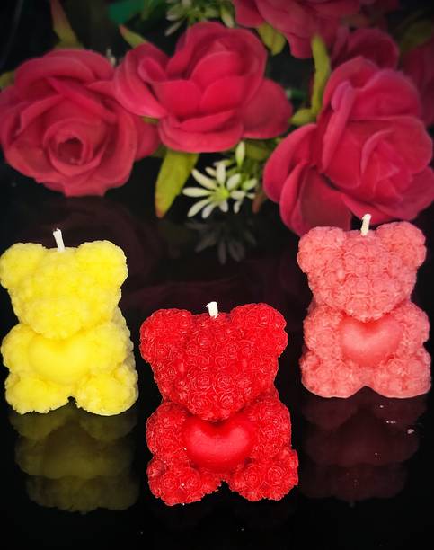 Earthen Beauty Cute Rose Teddy Candle Set of 3 Candle