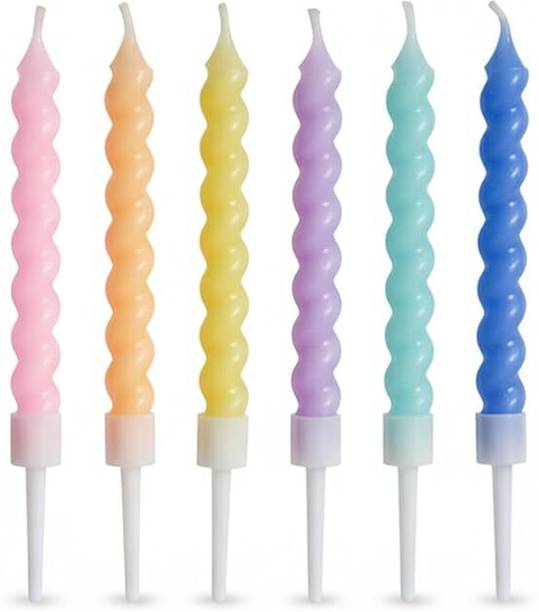 munna Happy Birthday Spiral Pastel Colour Candle with Holder for Cake - Multi Ca