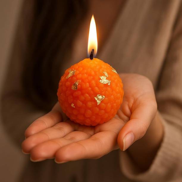 clicklance 1Pcs Motichoor Ladoo Shaped Candles for Home,Pooja & Gifting Smokeless Wax Diyas Candle