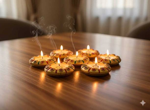 tulsisutra Wax Filled Matki Diya Candle (Golden Pack of 6) Candle