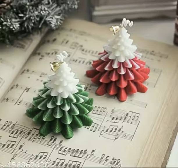 CD Craft PREMIUM Christmas Tree Shaped Wax Candles with Glitter for Home Decoration Candle