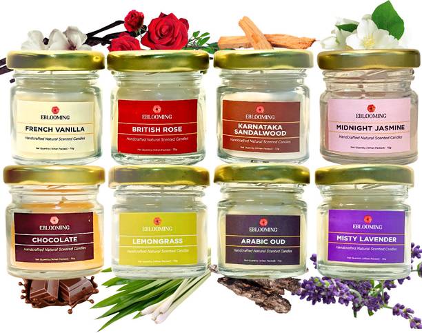 EBLOOMING Scented Candles for Gifting & home decor | 70 GMS Each, Up to 24 Hrs Burn Time Candle