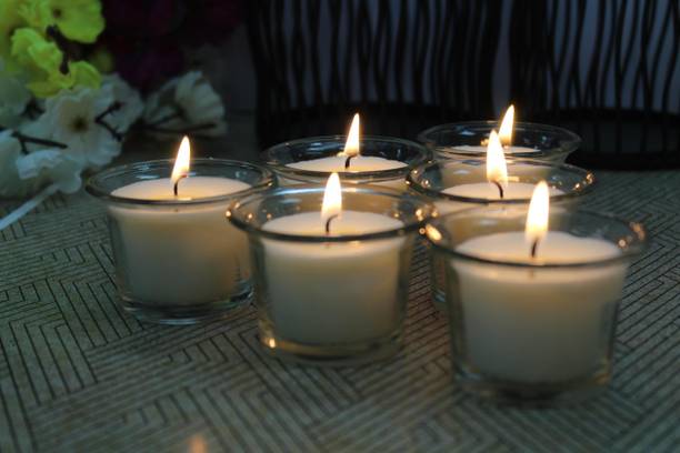 होस्ली Highly Fragranced Sweet Pea Jasmine Filled Votive Glass Candles / Decoration Candles, Pack of 6, White मोमबत्ती