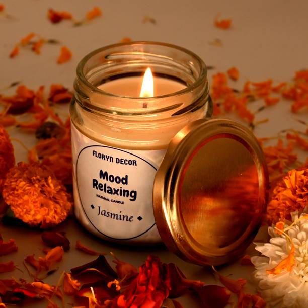 Floryn decor Mood Relaxing Scented Candle | Soy Wax Candle | Natural Wax Candle for Home Decor | Burning Time - 30 Hours | Scent: (Jasmine, Pack of 1) Candle