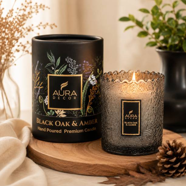 AuraDecor Black Oak & Amber Luxury Scented Candle | 50-55 Hours Burn Time Candle