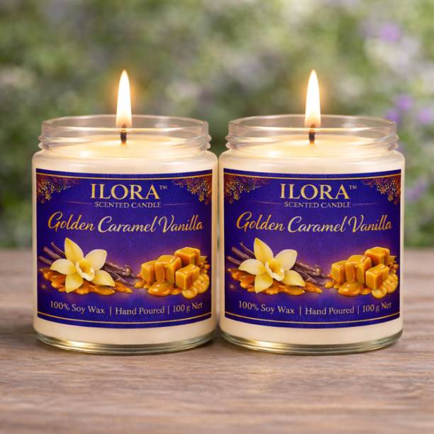 Ilora Scented Candle Golden Caramel Vanilla 100g Jar For Gifting Candle