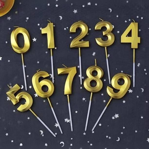 DiHAWK Birthday Number Candles Gold 3D from 0 to 9 - Large Metallic Golden Number Candle