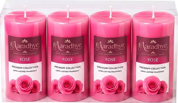 Aaradhye Home Fragrances & Decor Rose Scented Pillar Candles | Long Lasting Smokeless Aroma Candles Candle