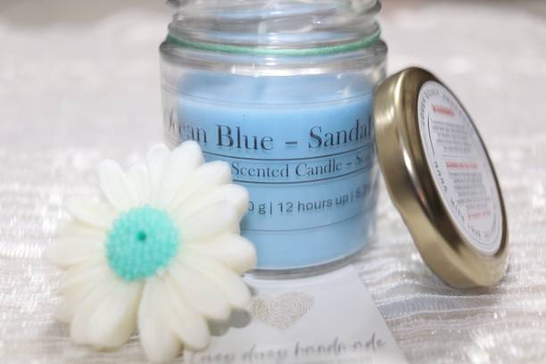 lovey dovey handmade Scented Glass Candle Jar with lid for Home Decor-Ocean Blue- Sandle Wood Candle