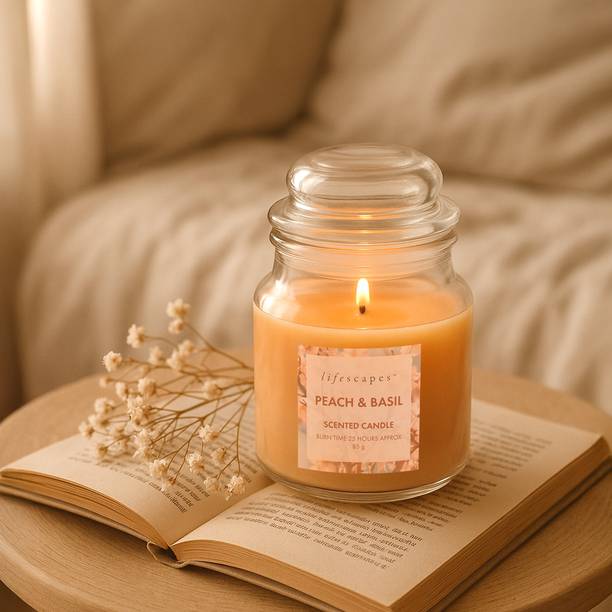 Lifescapes Jar Candle Peach & Basil 85g | 16H Burn | Home Decor & Relax Candle