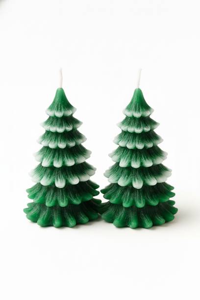 AKB Christmas Tree Shape Decorative Candle for Home Décor,Festive Scentless Wax Candle