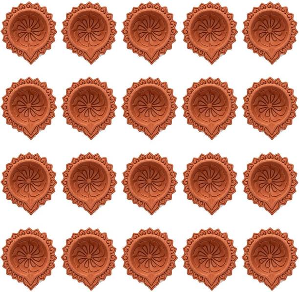 Printax 20 handmade 3 inch terracotta clay diyas, Pinwheel, natural unpainted finish Terracotta (Pack of 20) Table Diya Set