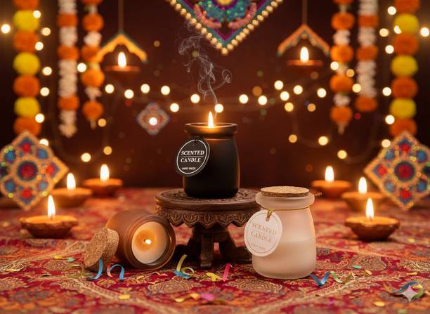 KOBBET Jar Shape Aroma Scented Candle with Cork Opener Prefect Gift for Diwali / Party Candle
