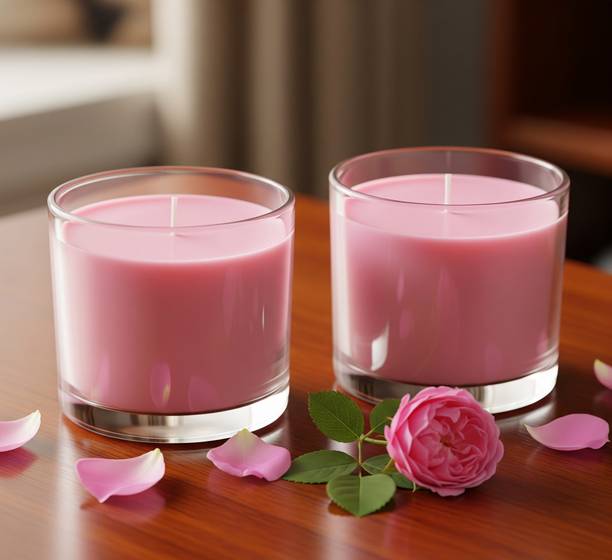 GlowBae Rose Scented Candle, Natural Soy Wax, 3-Inch Glass Jar, Pack of 2 Candle
