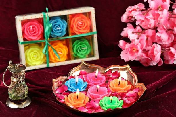 Mahasu Multi Colour Flower Shape Floating Wax Tealight Smokeless Candles for Home Décor Candle