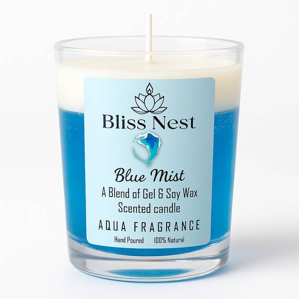 Bliss Nest Blue Mist Scented Candle | Aqua Fragrance | Gel & Soy Wax |Glass Jar candle Candle
