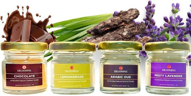 EBLOOMING Scented Candles Set for home in Glass Jar I Lemongrass, Oud, Lavender, Chocolate Candle