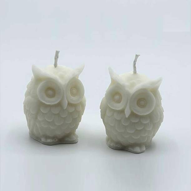 SC CREATION Lucky White Owl Candle | Sandal Scented | Table Decor | Pack of 2 Candle