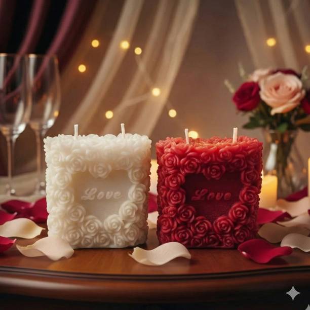 Mahasu Scented Rose Pillar “Love” Candle – Handcrafted Floral Design Candle