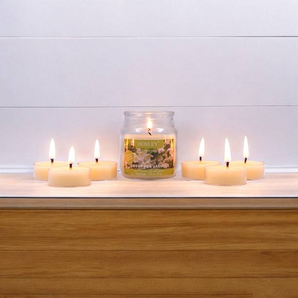 Hosley Sweet Pea Jasmine Fragrance Jar with Scented Tealights|Burn Time 15 Hours Candle