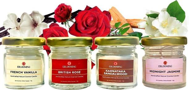 EBLOOMING Scented Candles Set for home in Glass Jars I Rose, Vanilla, Sandalwood & Jasmine Candle