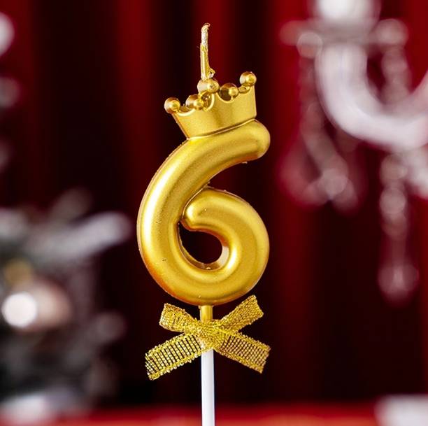 Fun Affairs Number 6 Crown Candle for 6th Birthday/Anniversary Party Cake Topper Candle