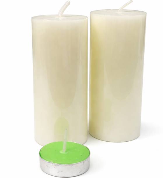 Zenvia Collection Long Burning Jasmine Pillar Candle with 1 Green Tealight | Decor S32 Candle