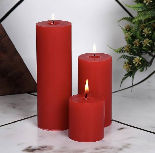 RAHI Soft Scented Pillar Candle Pack of 3 with 65 Hours Burn Time Candle Candle