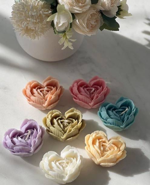 Crown's Queue Scented multicolour heart flower candle set of 6,soy wax, home decoration Candle