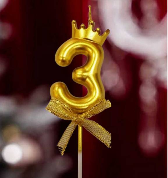Fun Affairs Number 3 Crown Candle for 3rd Birthday/Anniversary Party Cake Topper Candle