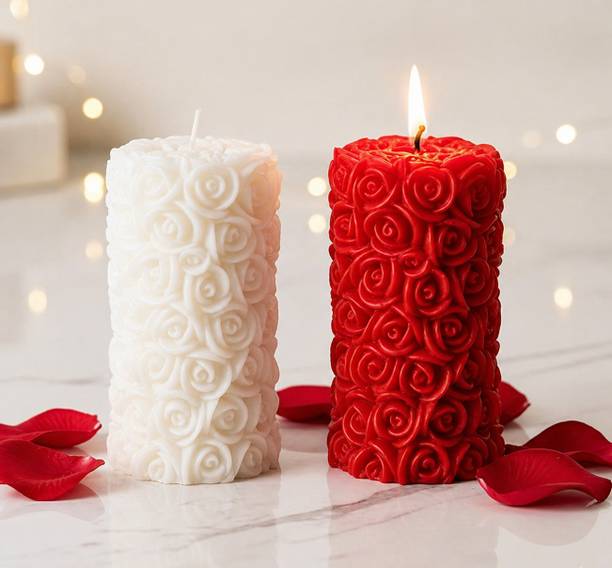 Mahasu Candles For Home Decor, Rose Fragrance, Pillar Shape, Red And White Colors Candle