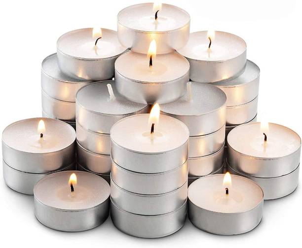 Suvaniq 50 Pcs Smokeless Wax Tea Light Candles for Diya, Pooja, Festivals & Home Decor Aluminium (Pack of 50) Table Diya Set
