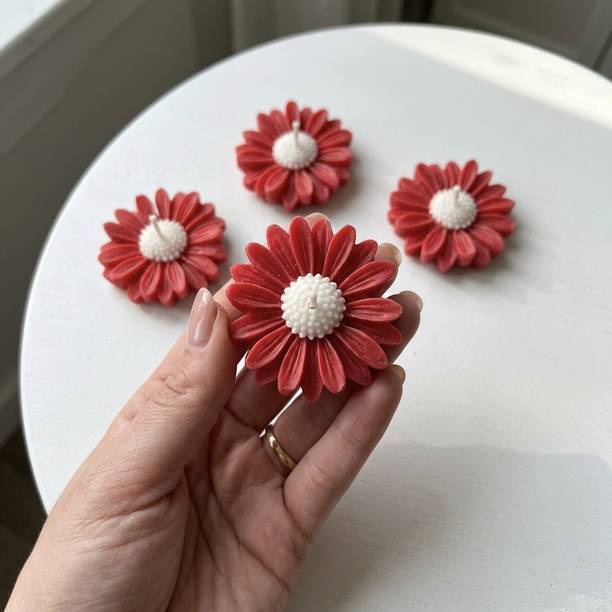 WAXORA 4 Pcs of Daisy Flower Candles Full Red Candle