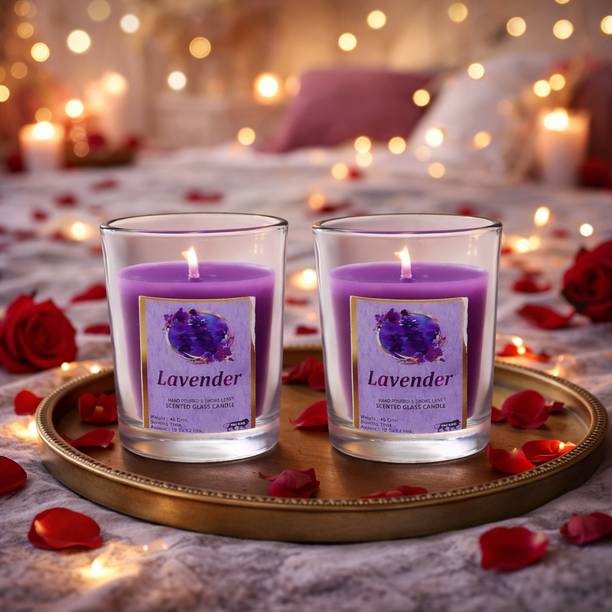 aabco Lavender Scented Candle Glass Candle Long Burning 10 hrs Approx | Smokeless Candle