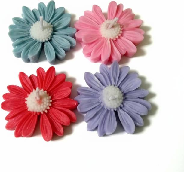 Amrutvayu Daisy Floating Candle for Water Bowl Pack of 4 Multi Color Candle