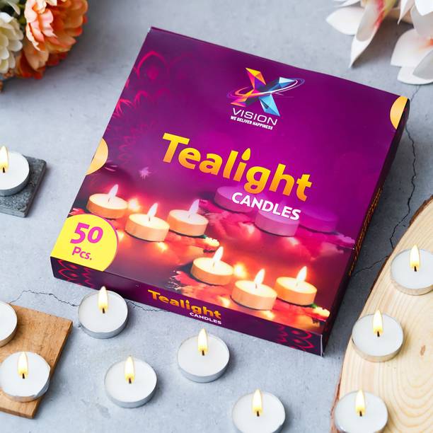 Xvision Pack of 50 ,Long Burning Decorative White Tealight Candles Candle