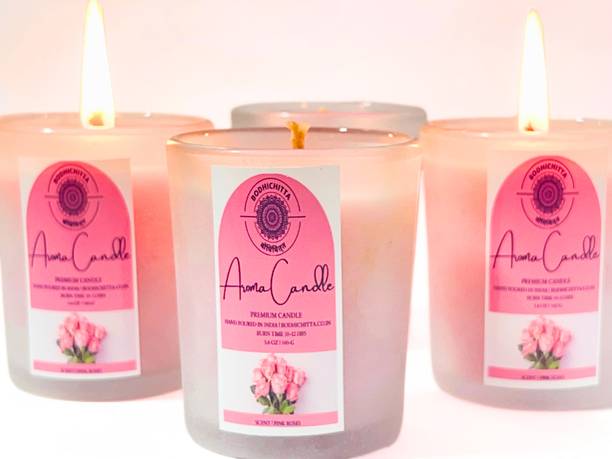 Bodhichitta Pink Roses Scented Glass Candle Pure Soy Wax Aroma Candle