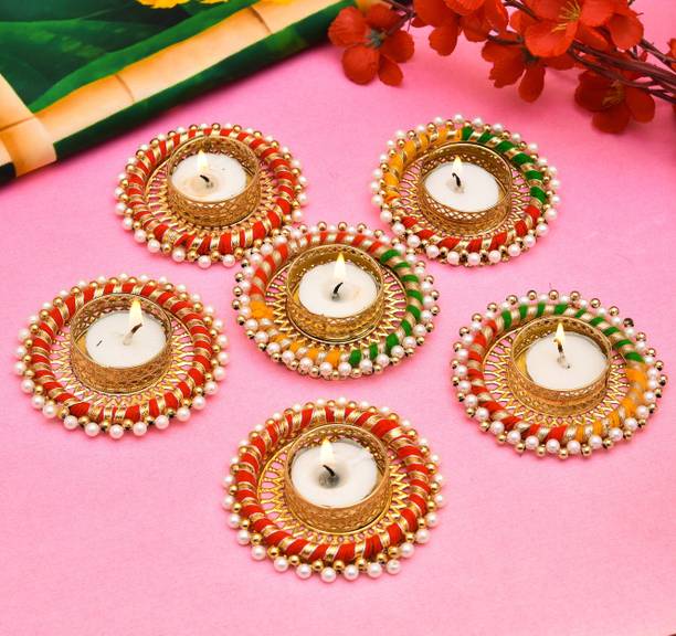 RHYTHM GIFT4U 6 pcs Moti Ring Candle| Diya Candle | Diya for All Kind of Festival Diwali/Navratri, Birthday Candle | Colourful Hand Making Puja Candle| Pooja Diya | Home Decoration Candle| 6 Pcs Designer Candle Candle