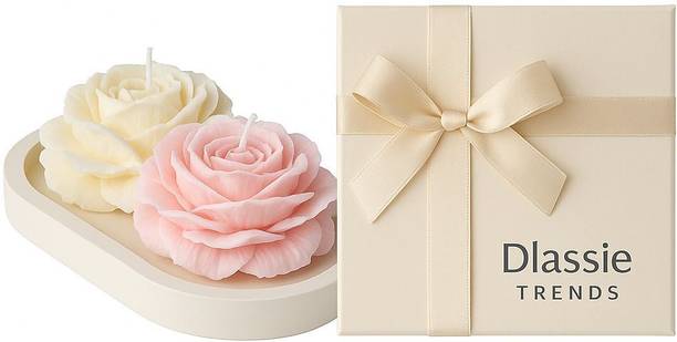 DLASSIE TRENDS A Set of Two Peony Candles (1 Pink, 1 White) with a Beautiful Rose Fragrance Candle
