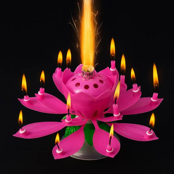 Magic candle Happy Birthday Musical Rotating oramsa lotus sparkle ,(Pink, Pack of 1) Candle