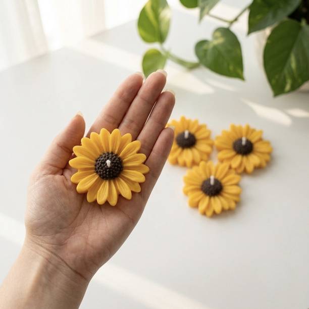 WAXORA 4 Pcs of Daisy Flower Candles Full Yellow Candle