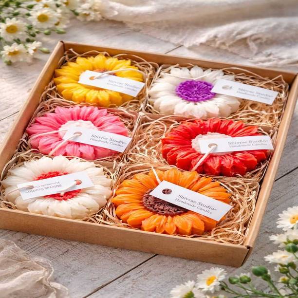 shivrae studio Sunflower Candle SoyWax Scented Pack of 6 Piece Candle