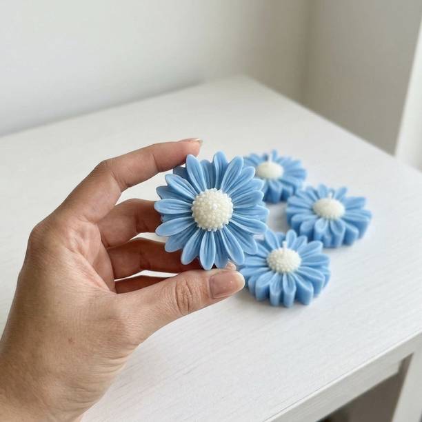 WAXORA 4 Pcs of Daisy Flower Candles Full Blue Candle