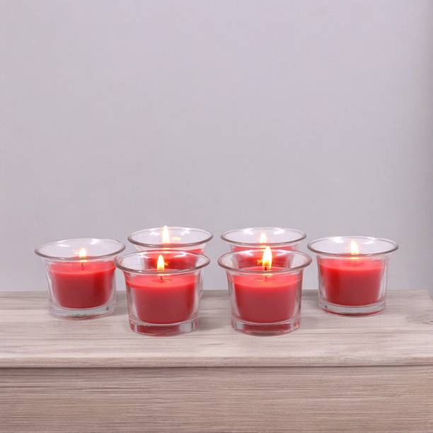 Hosley Highly Fragranced Apple Cinamon Filled Votive Glass Candles / Decoration Candles, Pack of 6, Red Candle